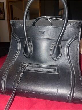 Celine Black Leather Small Luggage Tote Satchel